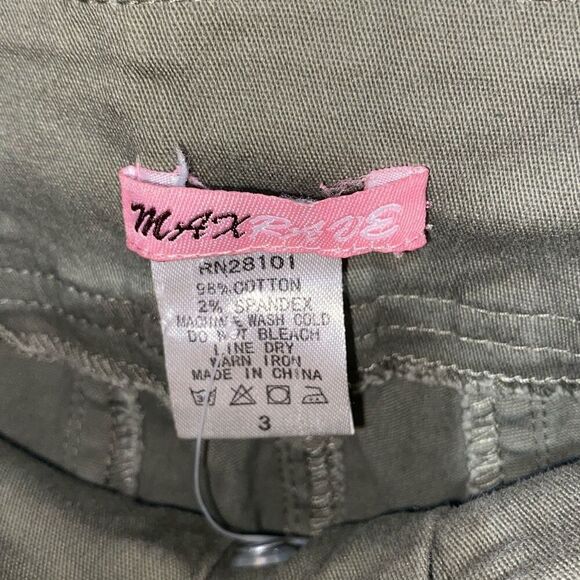 Max Rave Women's Army Green Button Fly Cotton Blend Skinny Khaki Pants Size 3 - Picture 9 of 9